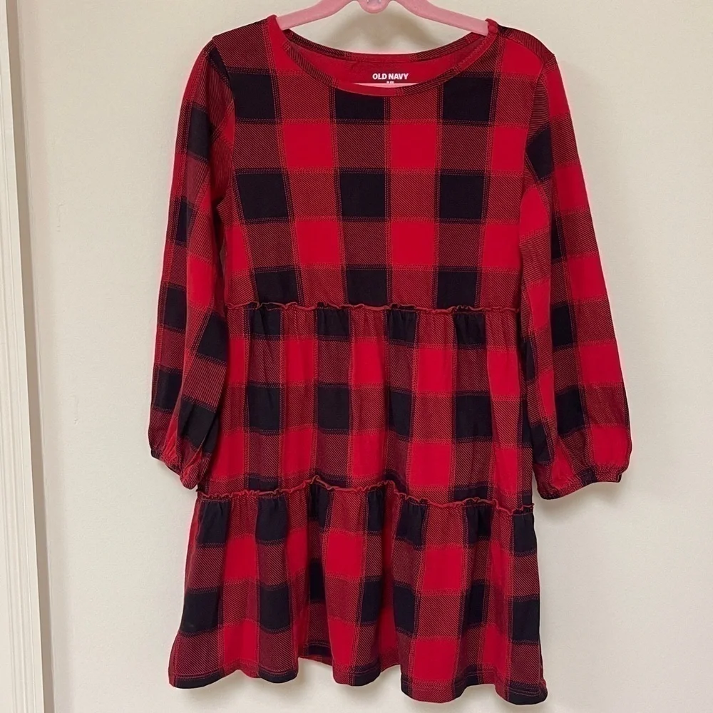 Old Navy: Girls Red & Black Plaid Dress, Size (M / 8)